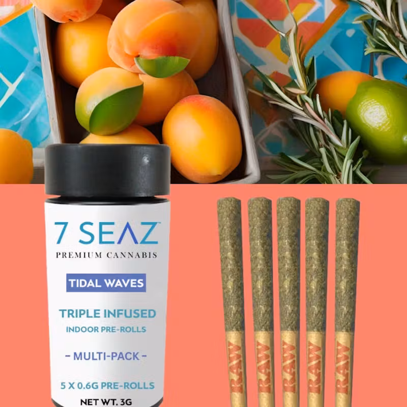 Photograph of Product: 7 Seaz Infused Pre-Roll Pack | .6g ea 5 pk | Apricot Kush
