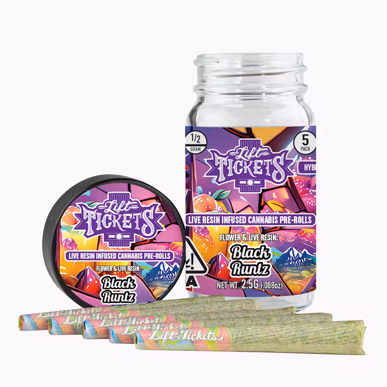 Photograph of Product: Black Runtz [H] (5PK) Infused Pre-Rolls | Lift Tickets