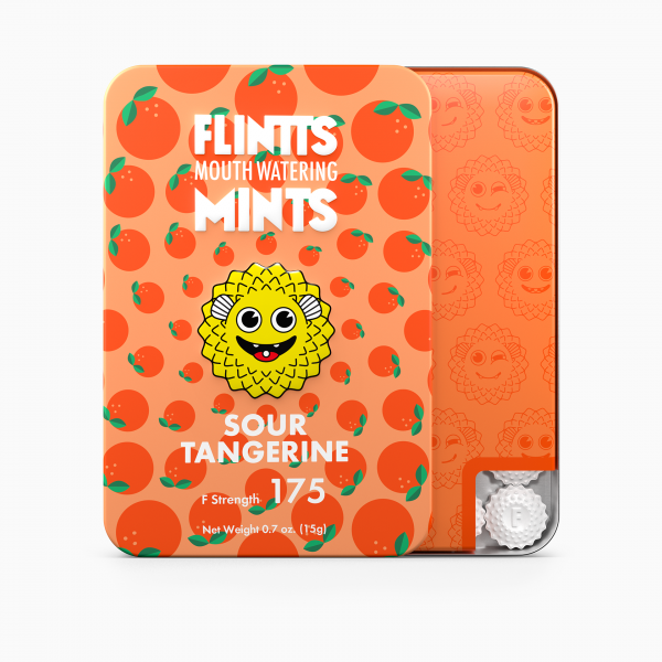 Photograph of product: Flintts Mouthwatering Mints | 30pk | Sour Tangerine | Vegan | Sugar Free | Non-GMO | F-Strength 175