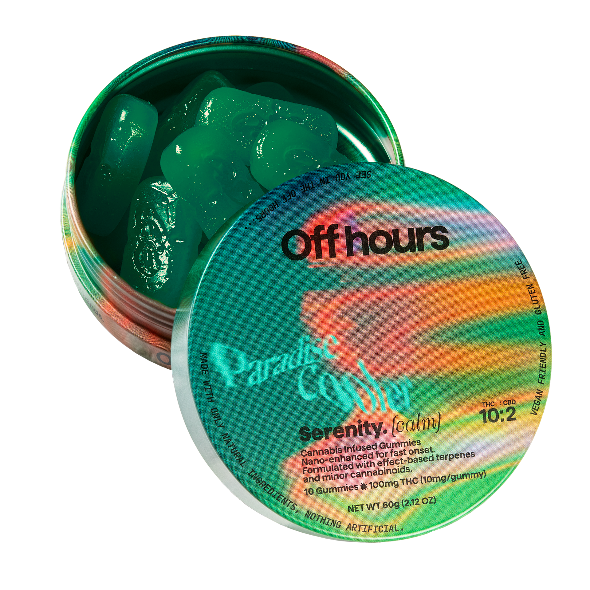 Photograph of product: Off Hours | Serenity: Paradise Cooler (Calm) | 10:2 (TH-oui:CBD) | 10pk x 10mg | Gummies | 100mg