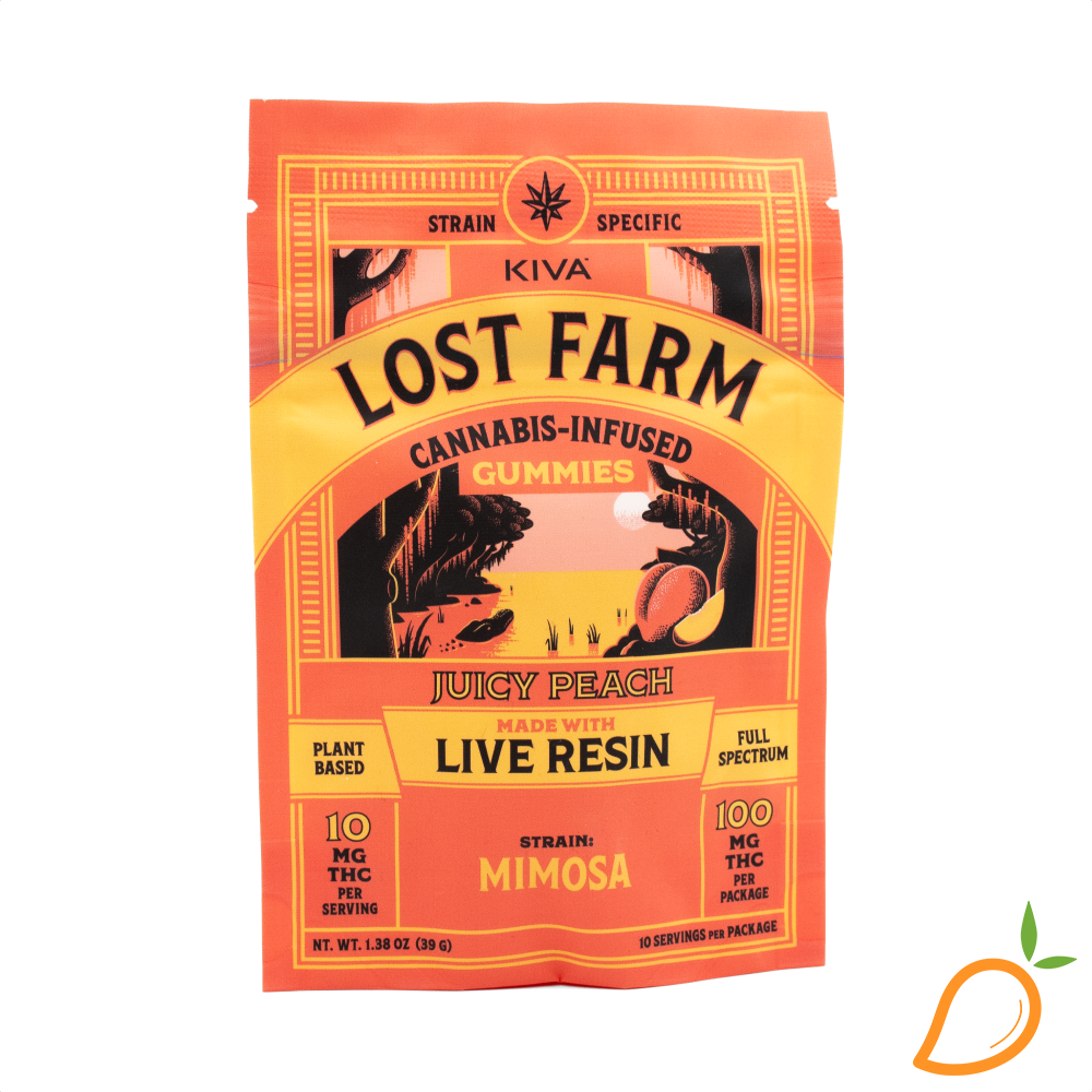 Photograph of product: 100mg Juicy Peach Live Resin Gummies Lost Farm Kiva