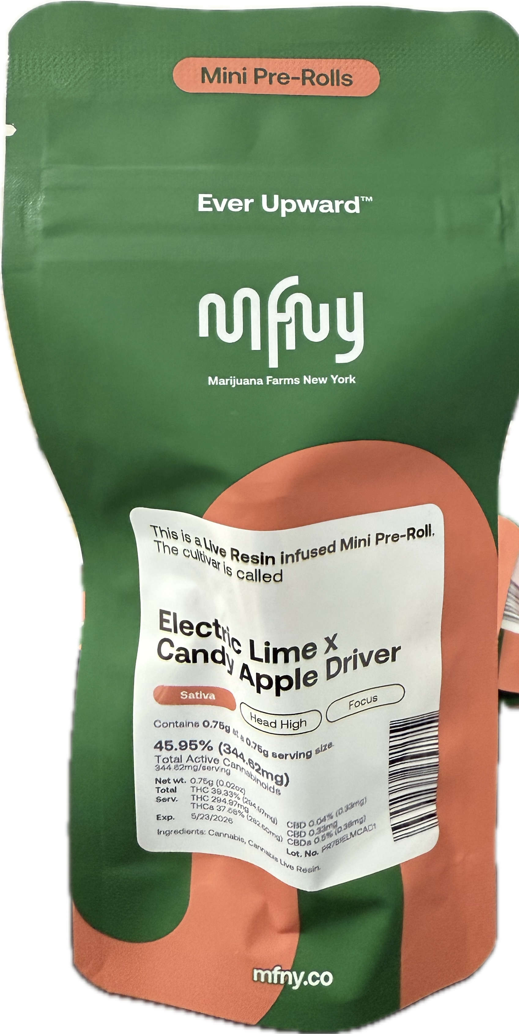 Photograph of product: MFNY | Preroll | Live Resin Infused | Electric Lime X Candy Apple Driver |  .75 | Oui'd | 45.95% TH-oui