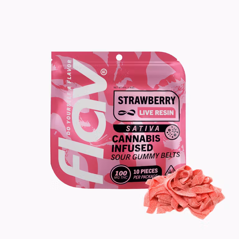 Photograph of Product: Flav - Strawberry Sour Belts Live Resin Sativa - 100mg