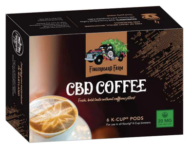 Photograph of product: CBD Coffee Pods | Fingerboard Farms | 20mg CBD 6pk