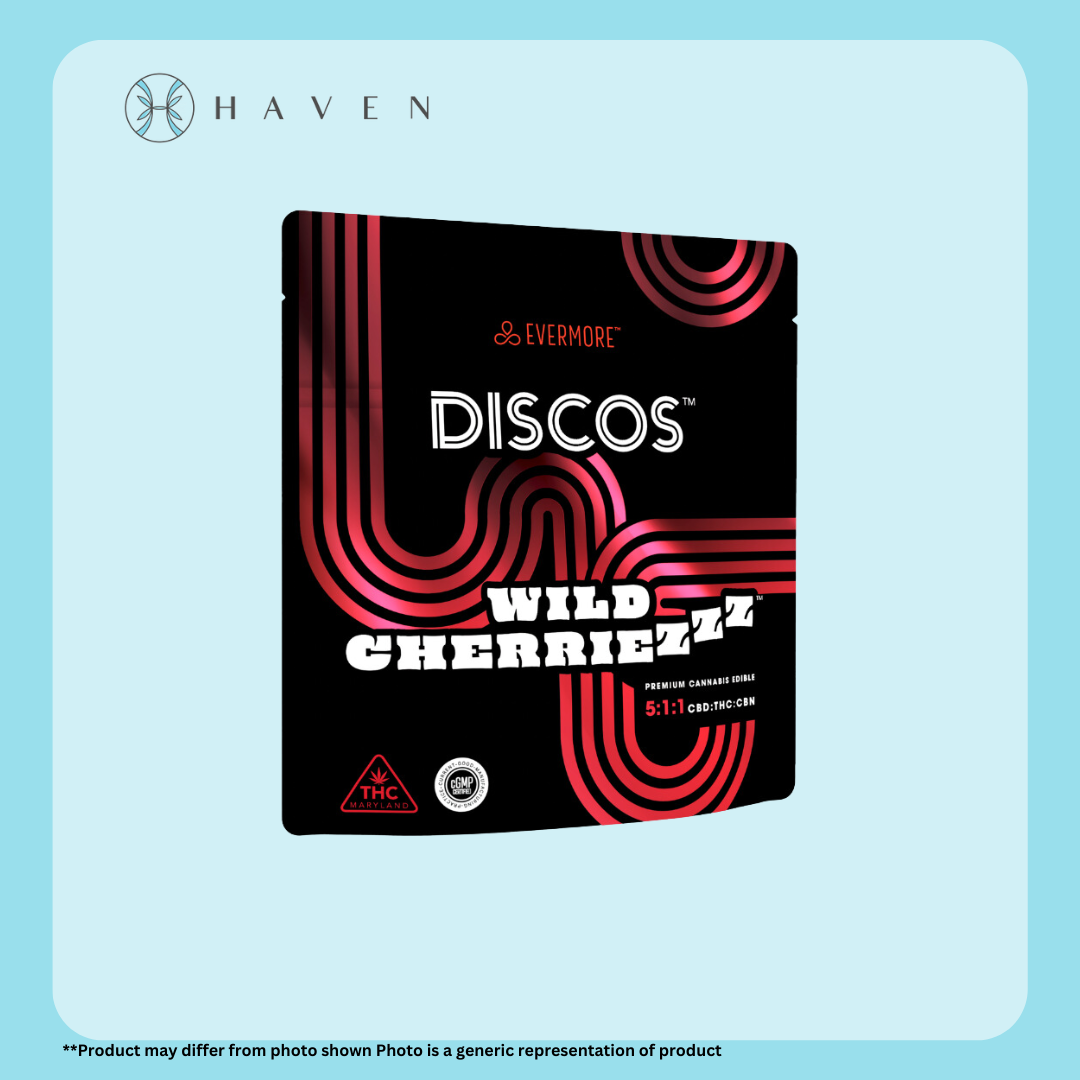 Photograph of product: 10mg Wild Cherriezzz Discos 5:1:1 (CBD:TH-oui:CBN) | Evermore