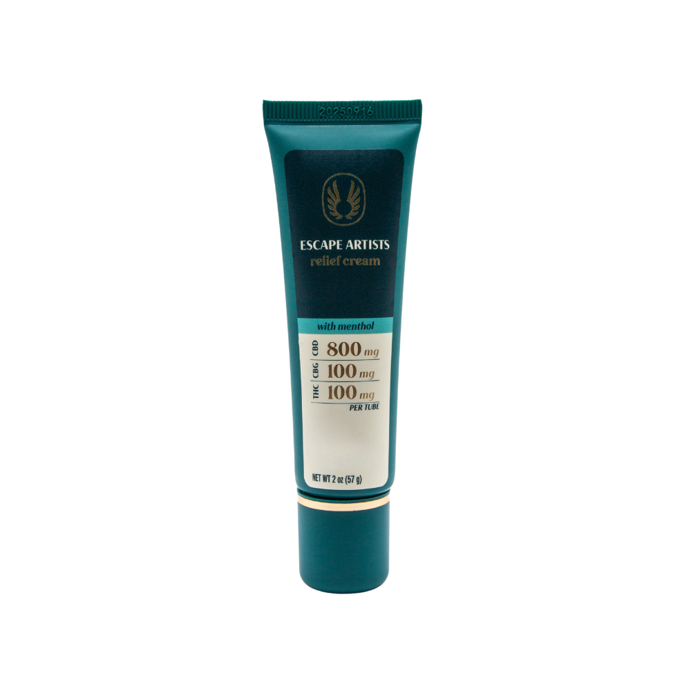 Photograph of product: Escape Artist Menthol Relief Cream Tube (800mg CBD : 1 00mg CBG : 100mg TH-oui)