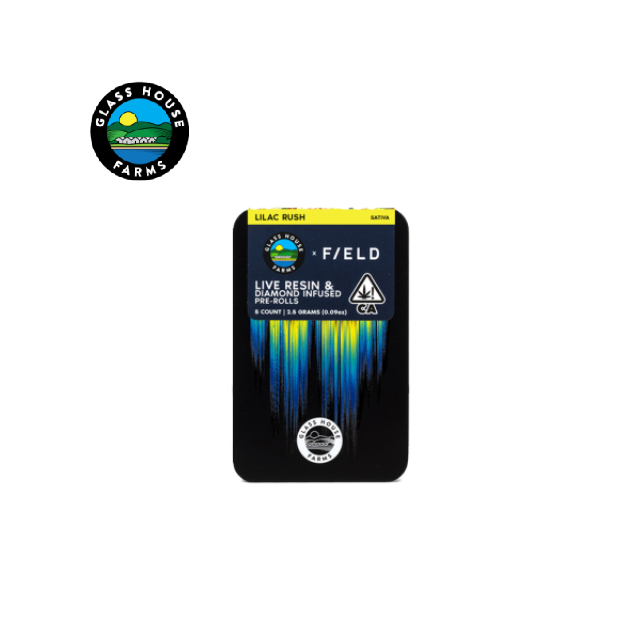 Photograph of product: LILAC RUSH 2.5G LIVE RESIN & DIAMOND INFUSED 5 PACK PREROLLS