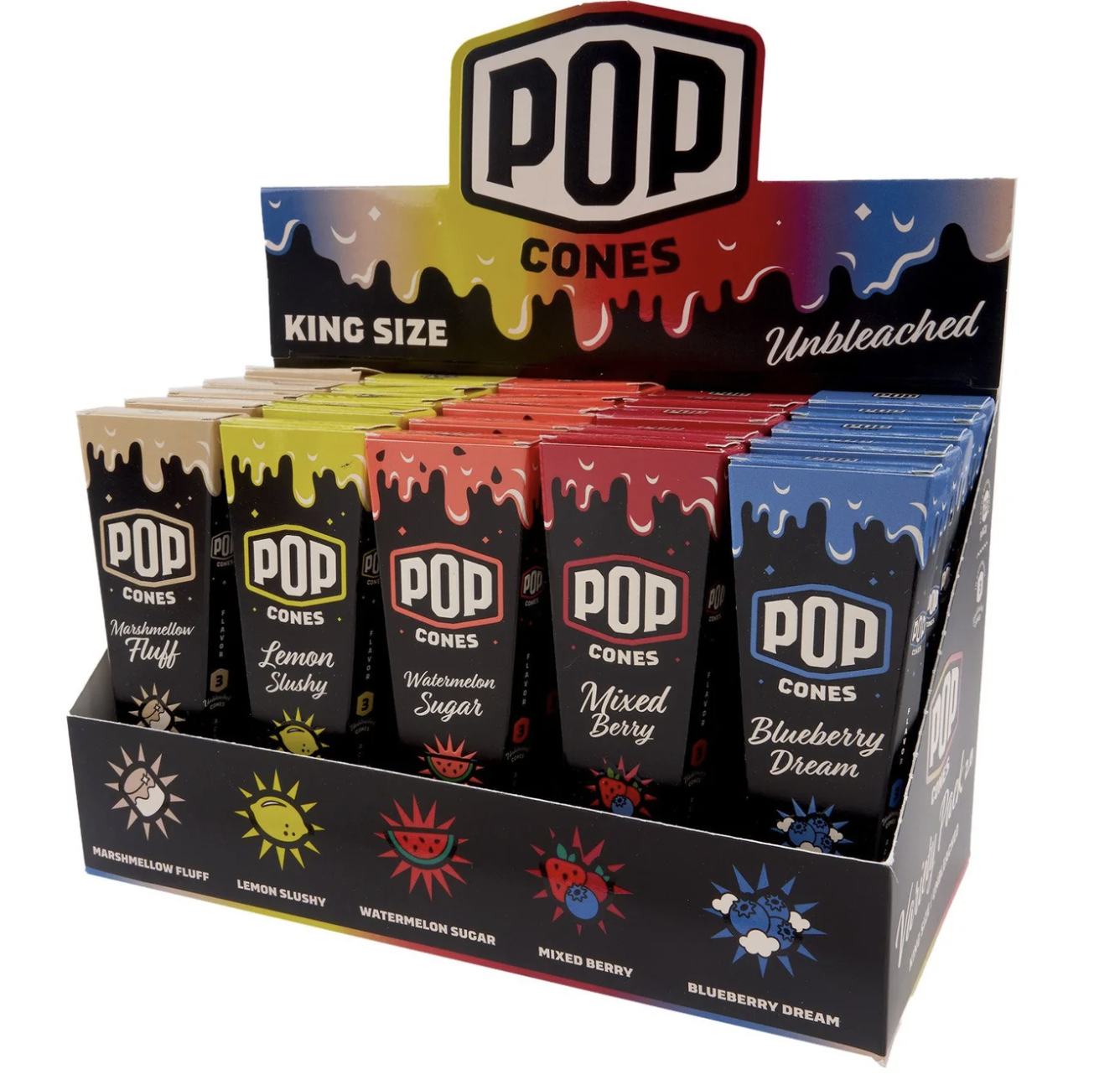 Photograph of product: Pop Cones | Assorted Flavors Unbleached | King size 3pk