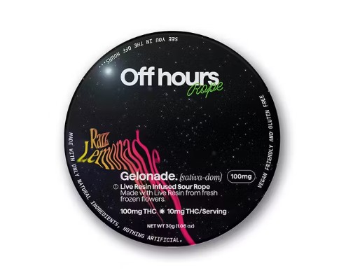 Photograph of product: Off Hours | Gelonade Sour Raspberry Lemonade | Live Resin Rope | 100mg