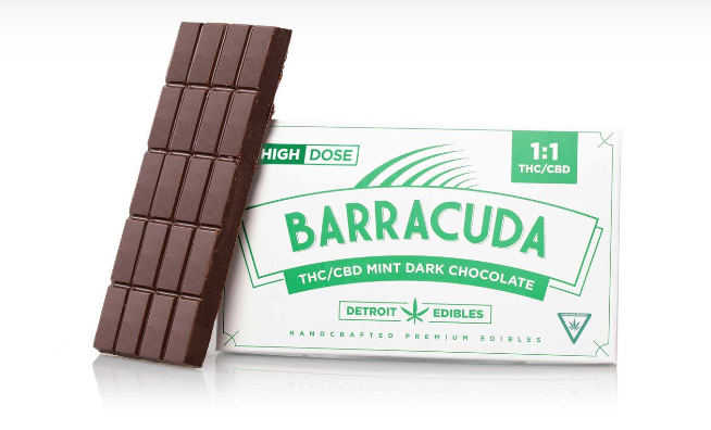 Photograph of product: Barracuda Bar - Chocolate Bar - 200mg - 1:1 TH-oui/CBD - Mint Dark Chocolate