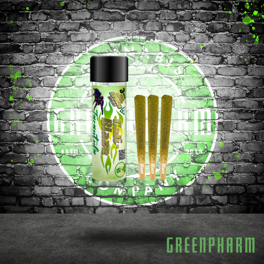 Photograph of product: Cali-Blaze , 3CT, 1G Tarantula Infused Pre-Rolls | Green Apple
