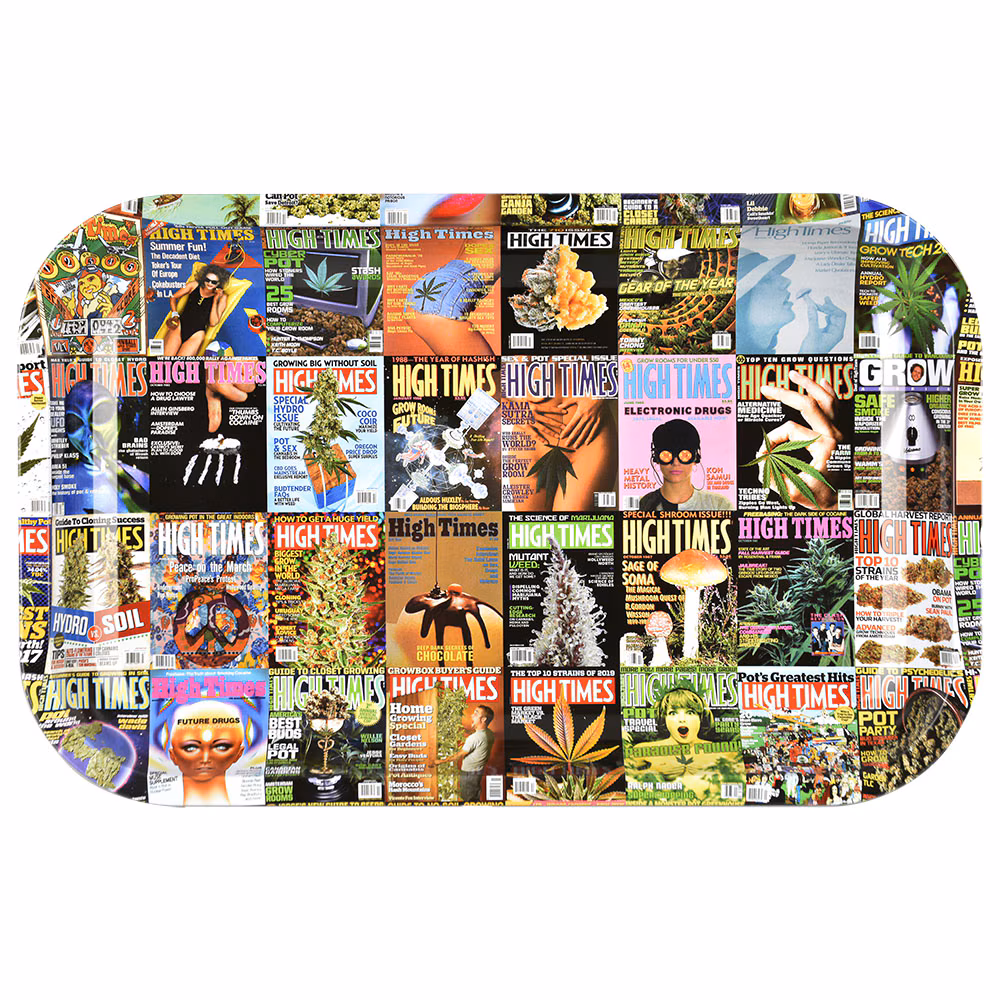 Photograph of product: High Times x Pulsar Metal Rolling Tray w/Lid | Covers Collage | 7"x5.5"