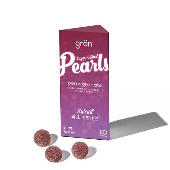 Photograph of product: Grn |  Pomegranate Pearls | 4:1 CBD:TH-oui | Gummies | 100mg