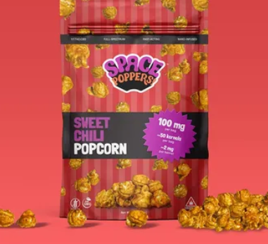 Photograph of product: 100mg Space Poppers Popcorn - Sweet Chili 1:1 TH-oui:CBD