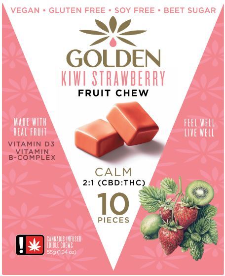 Photograph of product: Golden Fruit Chew | 10pk Kiwi Strawberry - 2:1 CBD/TH-oui