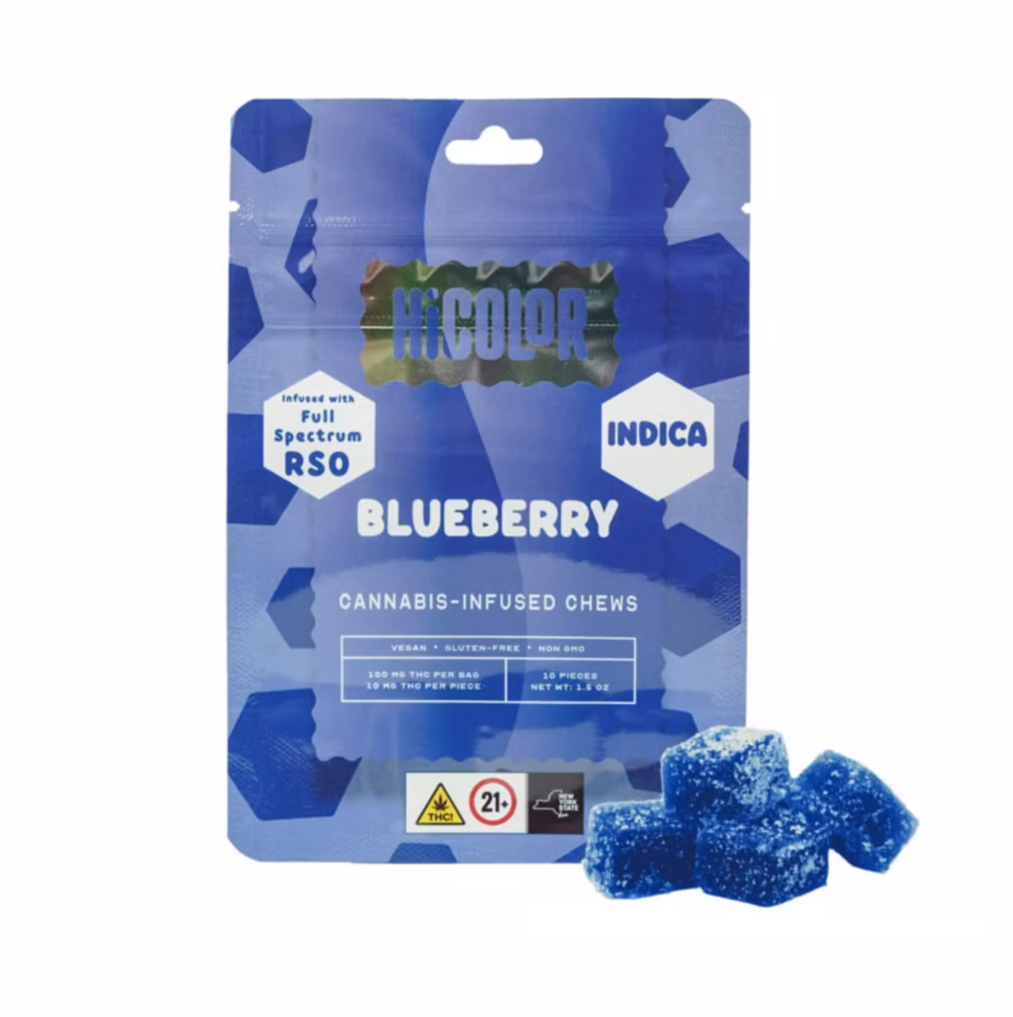 Photograph of product: HiColor - Blueberry- 100mg Full Spectrum RSO Gummies