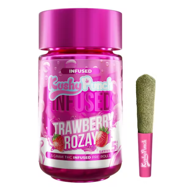 Photograph of product: Kushy Punch Strawberry Rozay 5pk Infused Prerolls Rec