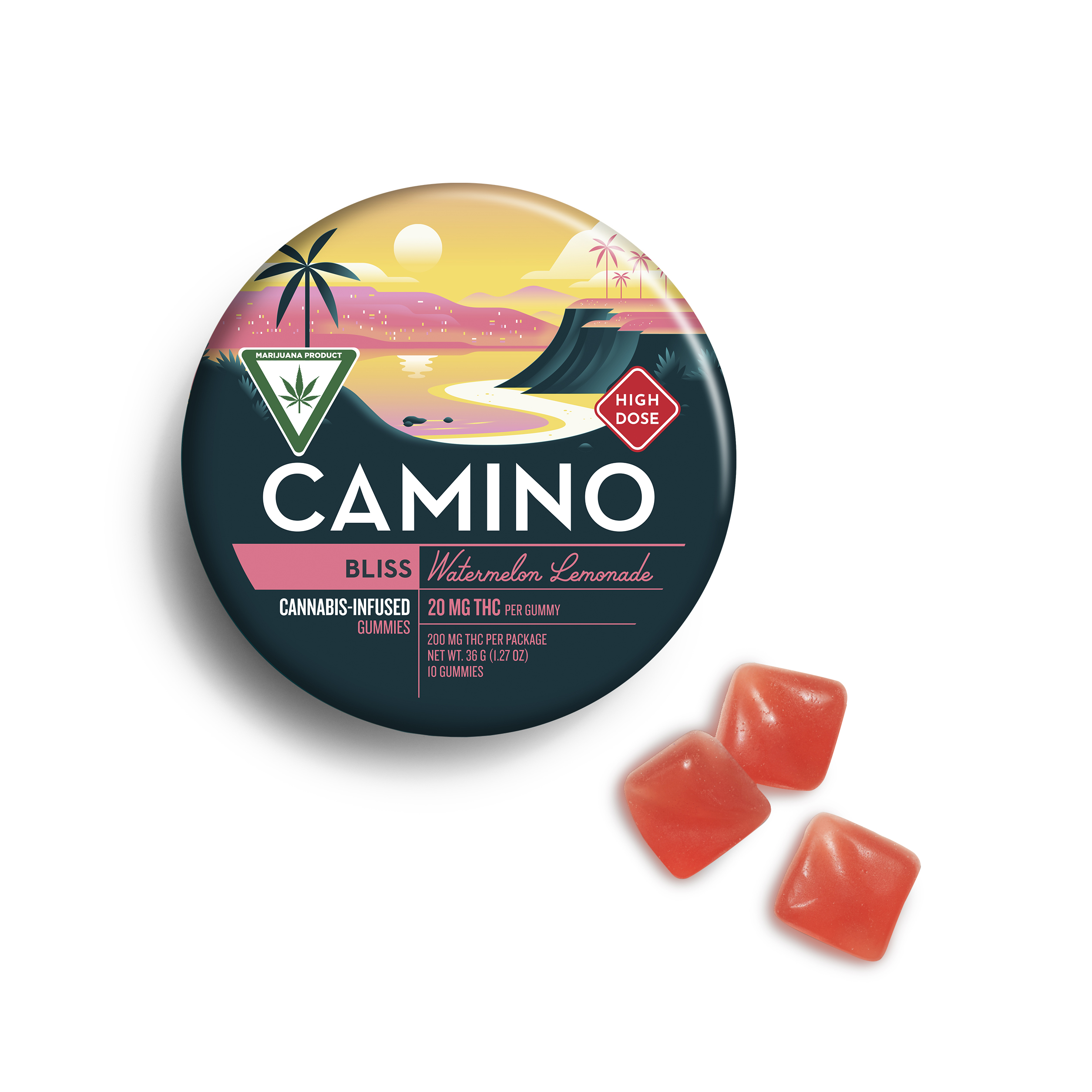 Photograph of Product: Camino 'Bliss' Watermelon Lemonade High Dose Gummies [10pk] (200mg THC)