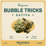 Photograph of product: Rodeo Sun Grown Bubble Tricks Whole Flower 16.65% (S) 3.5g -00243