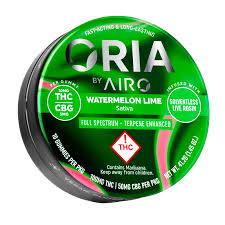 Photograph of Product: Oria 10mg x 2pk Watermelon Lime 2:1 (THC:CBG) Gummies 0.02g/20mg