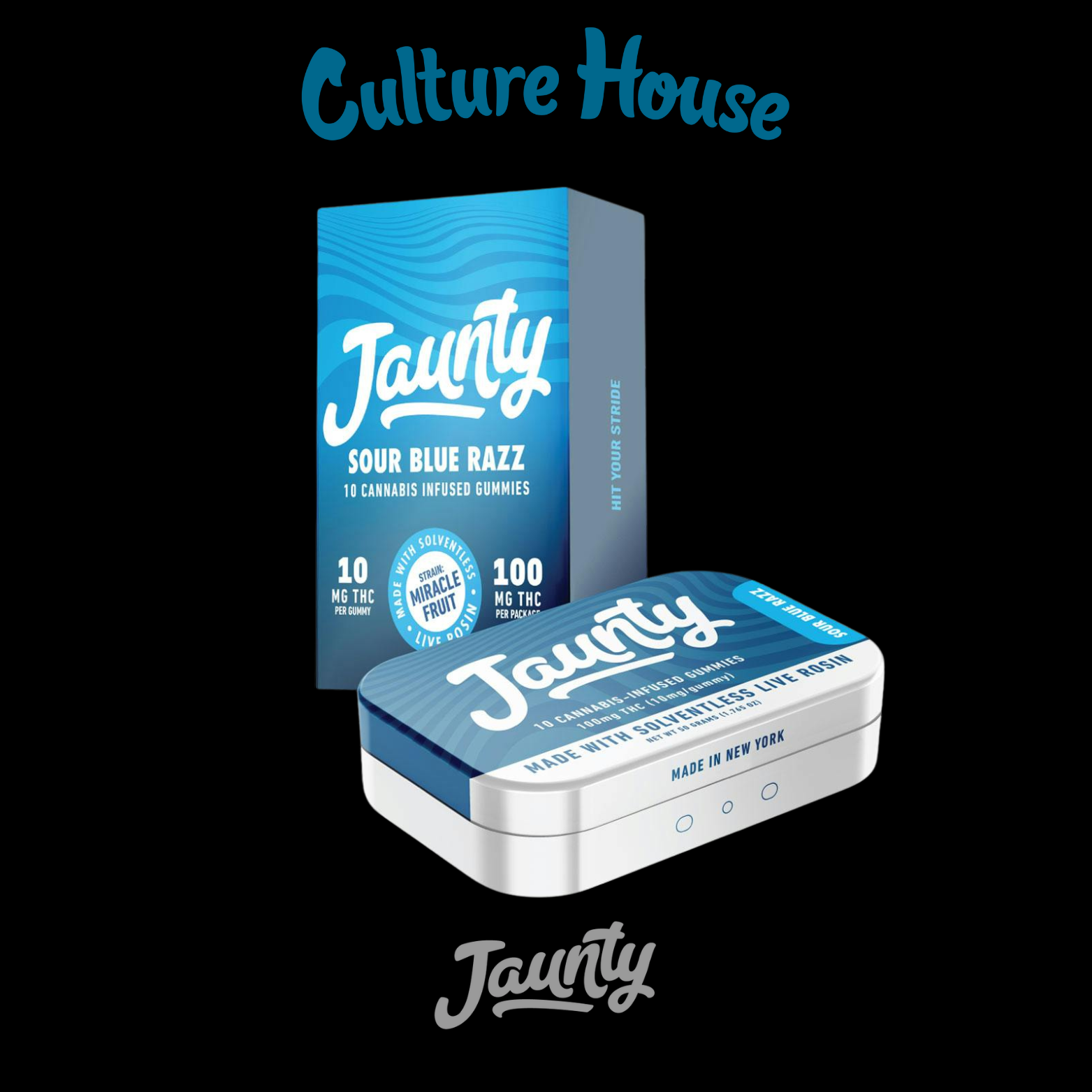 Photograph of product: Jaunty | Sour Blue Razz | Live Rosin | 100mg