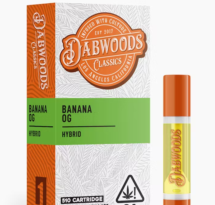 Photograph of product: Dabwoods Banana OG Hybrid Cartridge 1g