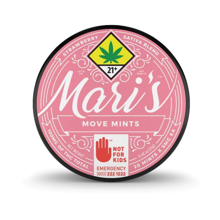 Photograph of Product: Mari's Mints: Move Sativa Strawberry - 20pk 100mg