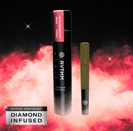 Photograph of product: RYTHM REMIX - STRAWBERRY SOUR DIESEL INFUSED PRE-ROLL (1G) (S)