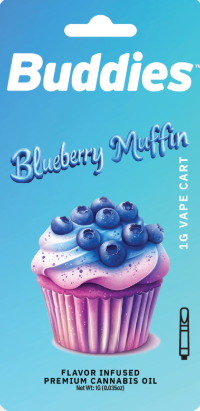 Photograph of product: Buddies Flavors | BLUEBERRY MUFFIN Disposable Distillate Cartridge | 1g
