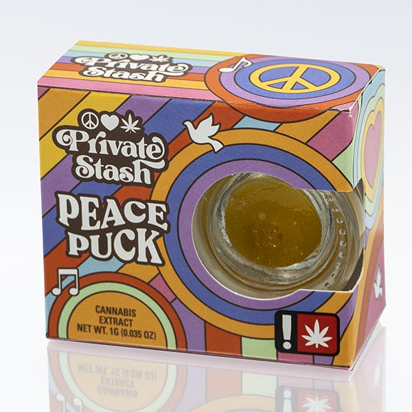 Photograph of product: Private Stash Peace Puck | OISHI x WEDDING BAND Cured Resin | 1g