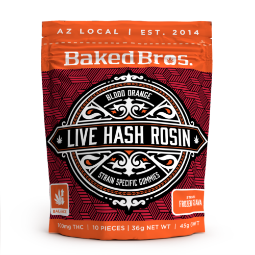 Photograph of Product: Baked Bros Blood Orange Live Hash Rosin Gummies 100mg/.1g