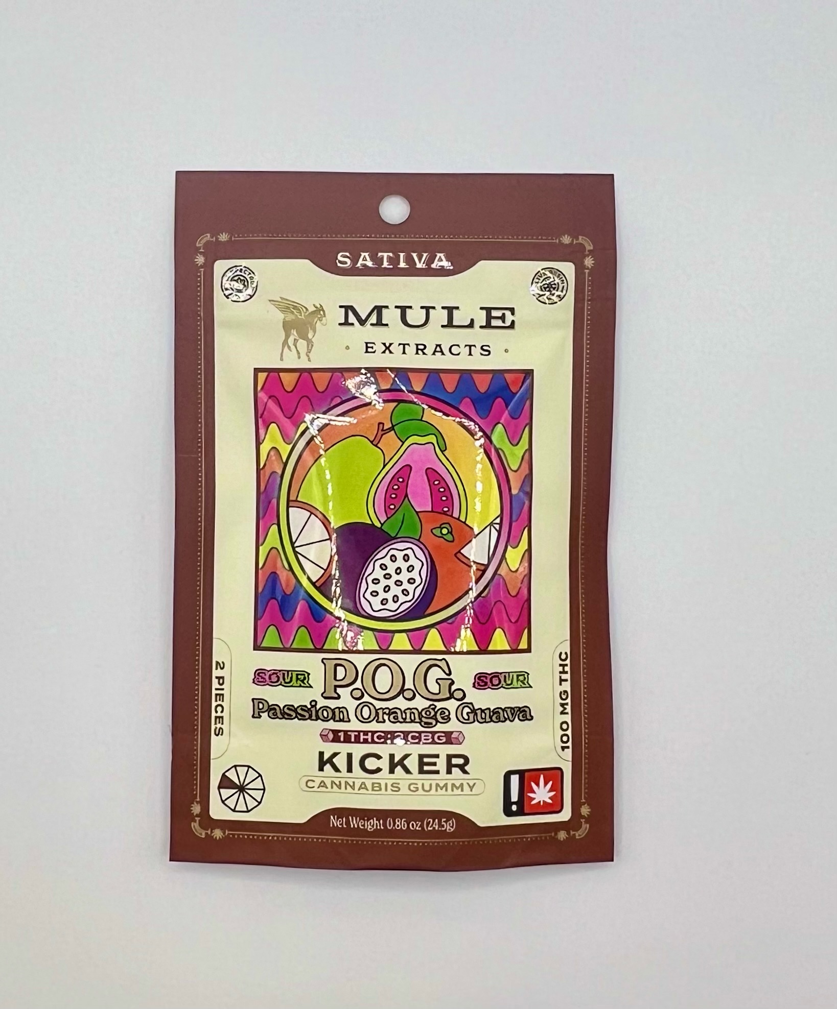 Photograph of product: Mule | Sour Passion Orange Guava 1:2 | TH-oui:CBG | 100mg 2-Piece Gummies