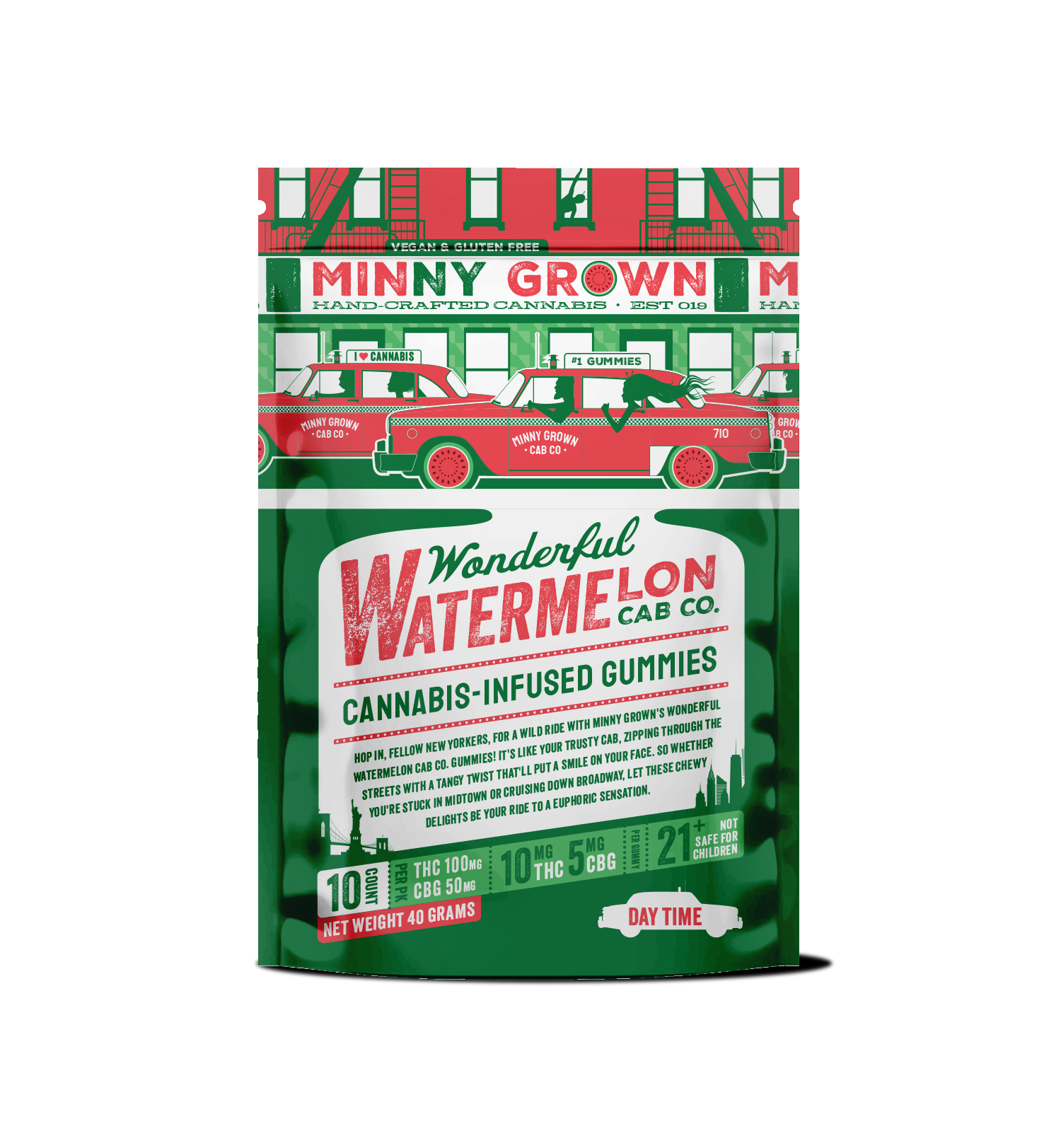 Photograph of product: Minny Grown | Wonderful Watermelon Cab Co. - 2:1 100mg TH-oui: 50mg CBG | 10pk