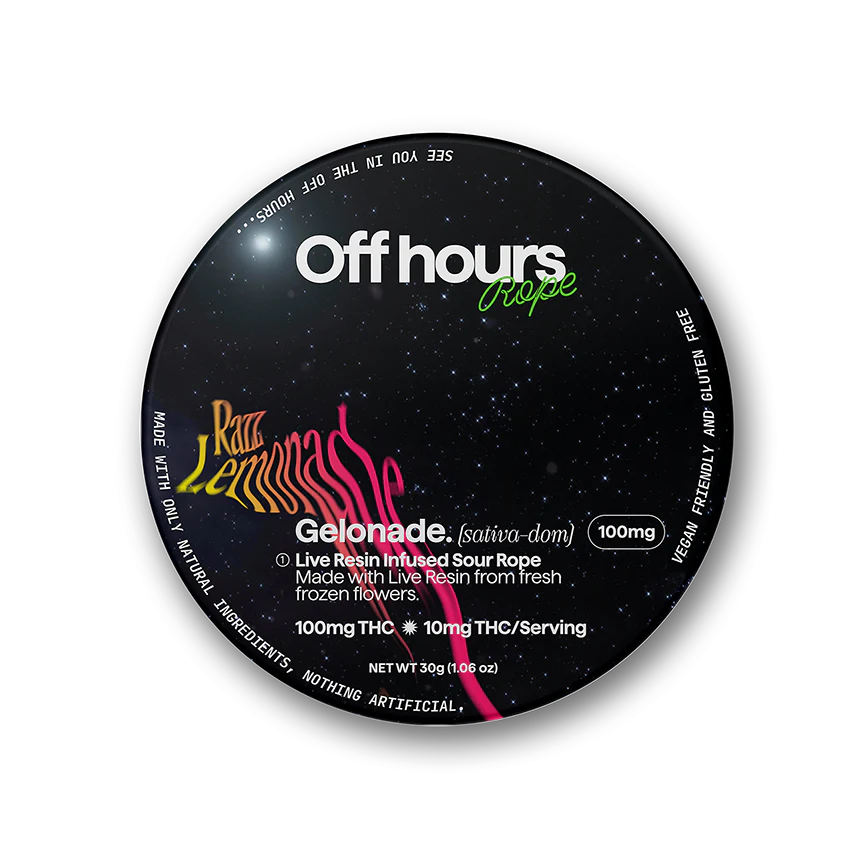 Photograph of product: Off Hours | Live Resin Rope | Gelonade- Sour Raspberry Lemonade | 100mg