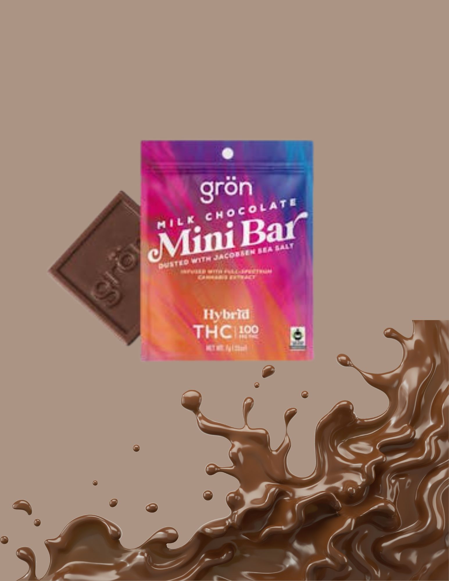 Photograph of product: Gron | Stick to the Hits Milk Chocolate Mini Bar 100mg | Milk Chocolate Mini Bar w/ Jacobsen Sea Salt