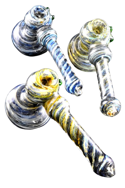 Photograph of product: CRCL | 8" Large Thick Fumed Spiral Frit Glass Hammer Bubbler B1356