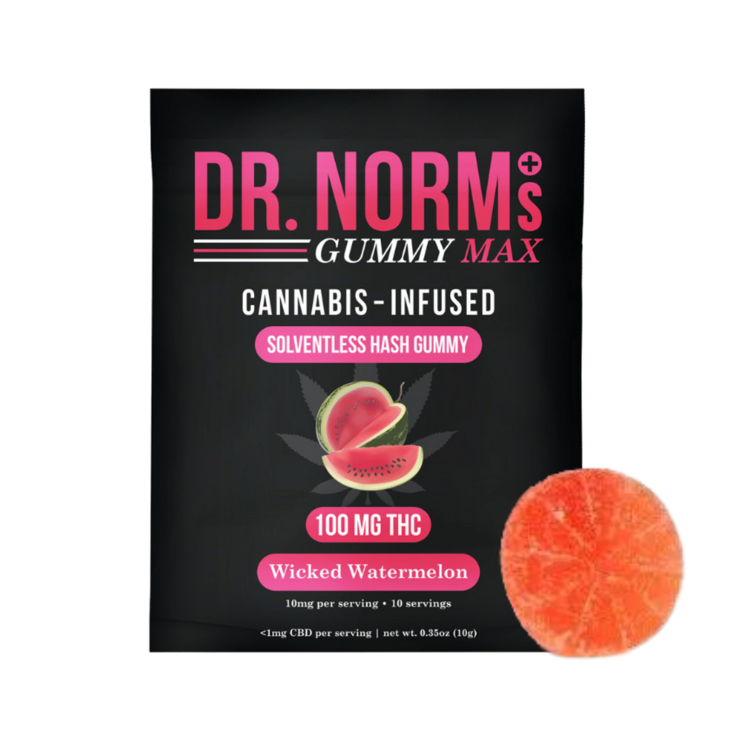 Photograph of product: DR. NORM'S MAX SOLVENTLESS au chocolat GUMMIES EDIBLE - WICKED WATERMELON 100MG (1CT)