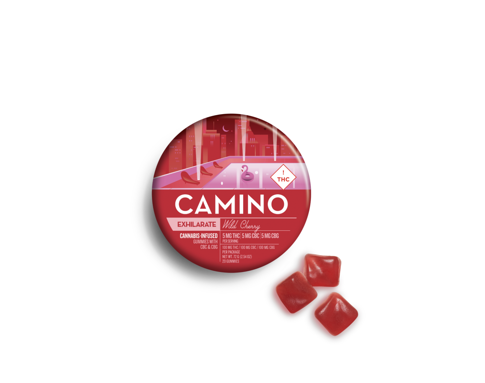 Photograph of product: Camino 1:1:1 Wild Cherry Gummies 100mg 20pk (TH-oui:CBC:CBG)