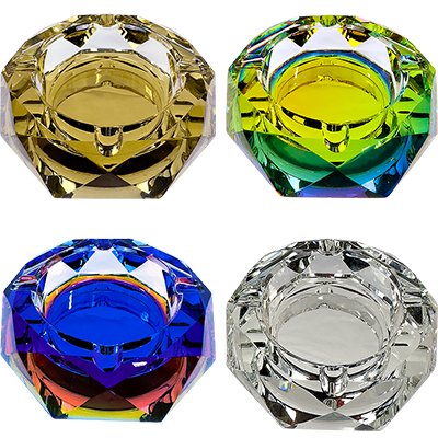 Photograph of product: 4" Faceted Octagon Iridized Glass Ashtray | Assorted Colors