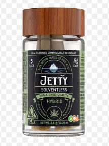 Photograph of product: Jetty Governmint Oasis x Donny Grove Hybrid OCal Solventless Rosin Preroll 0.5Gx5PK