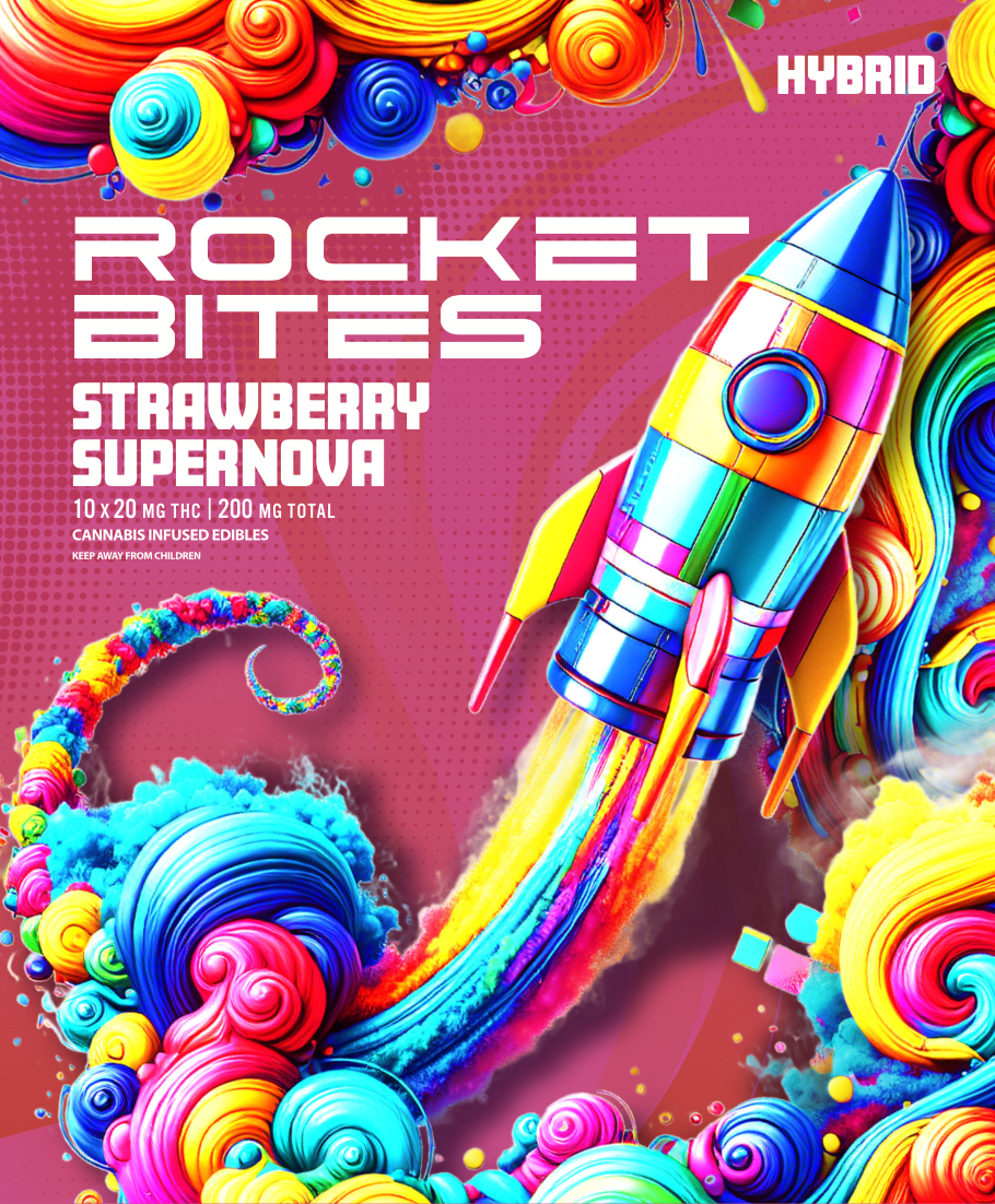Photograph of product: Rocket Bites - 200mg Gummies - Strawberry Supernova Hybrid