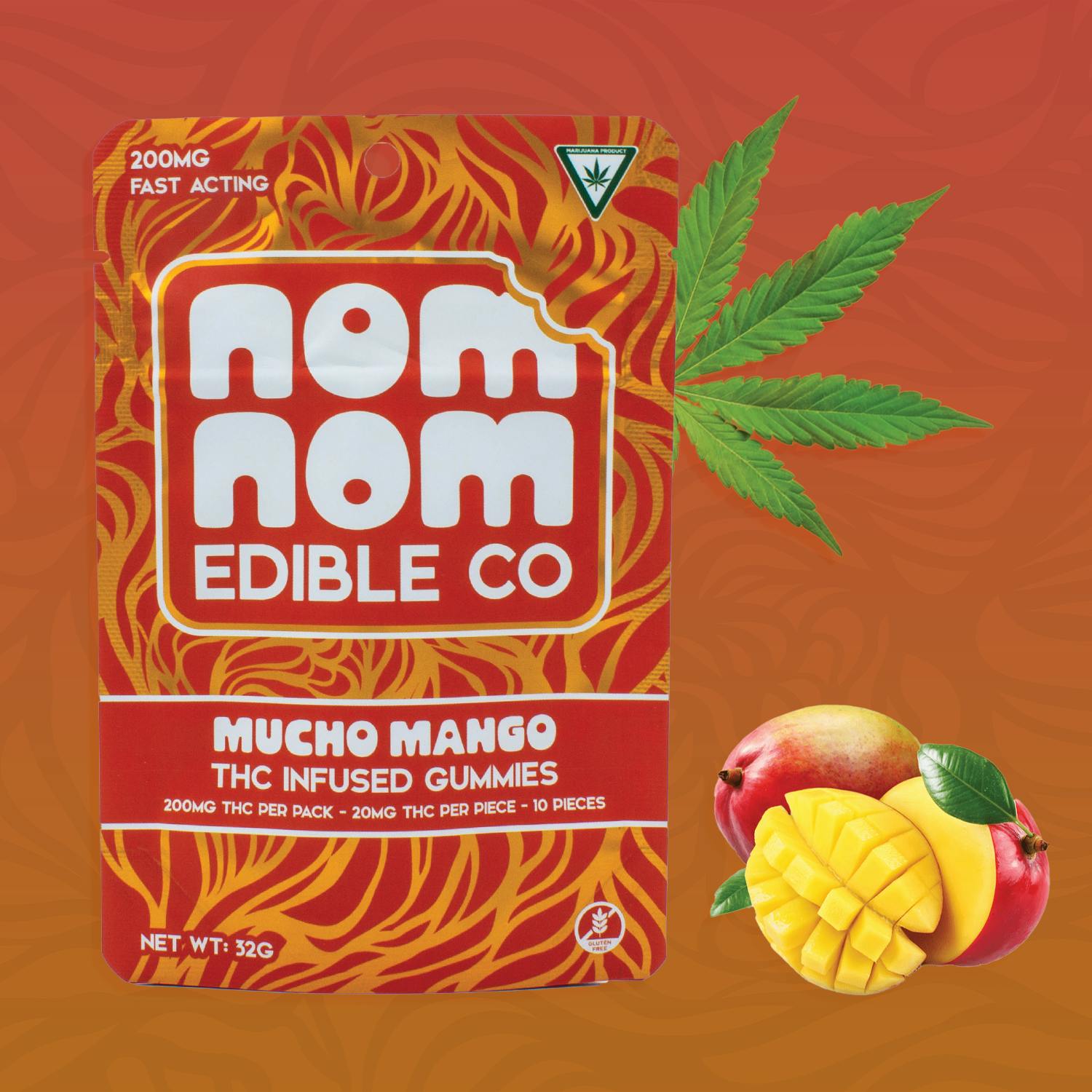 Photograph of Product: AU Nom Nom LR: Mucho Mango 200mg Gummie