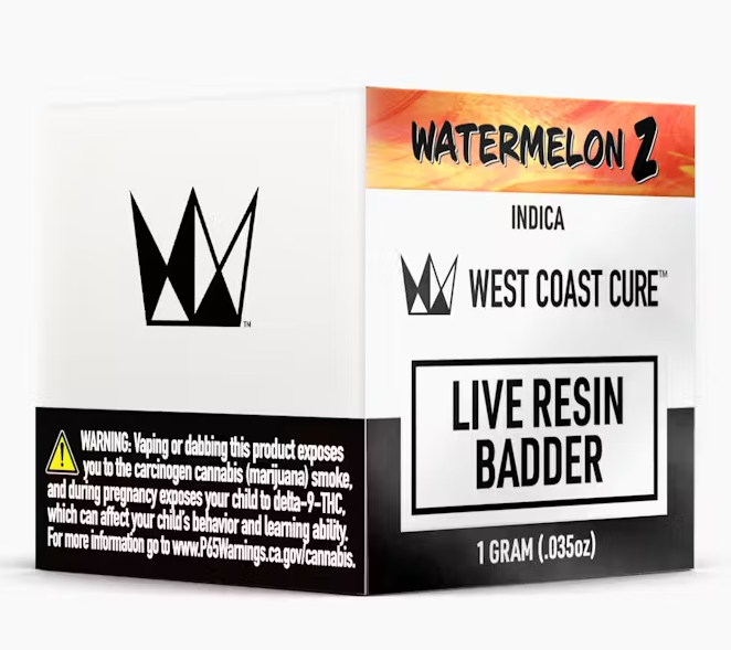 Photograph of product: West Coast Cure Watermelon Z Indica Live Resin Badder 1g