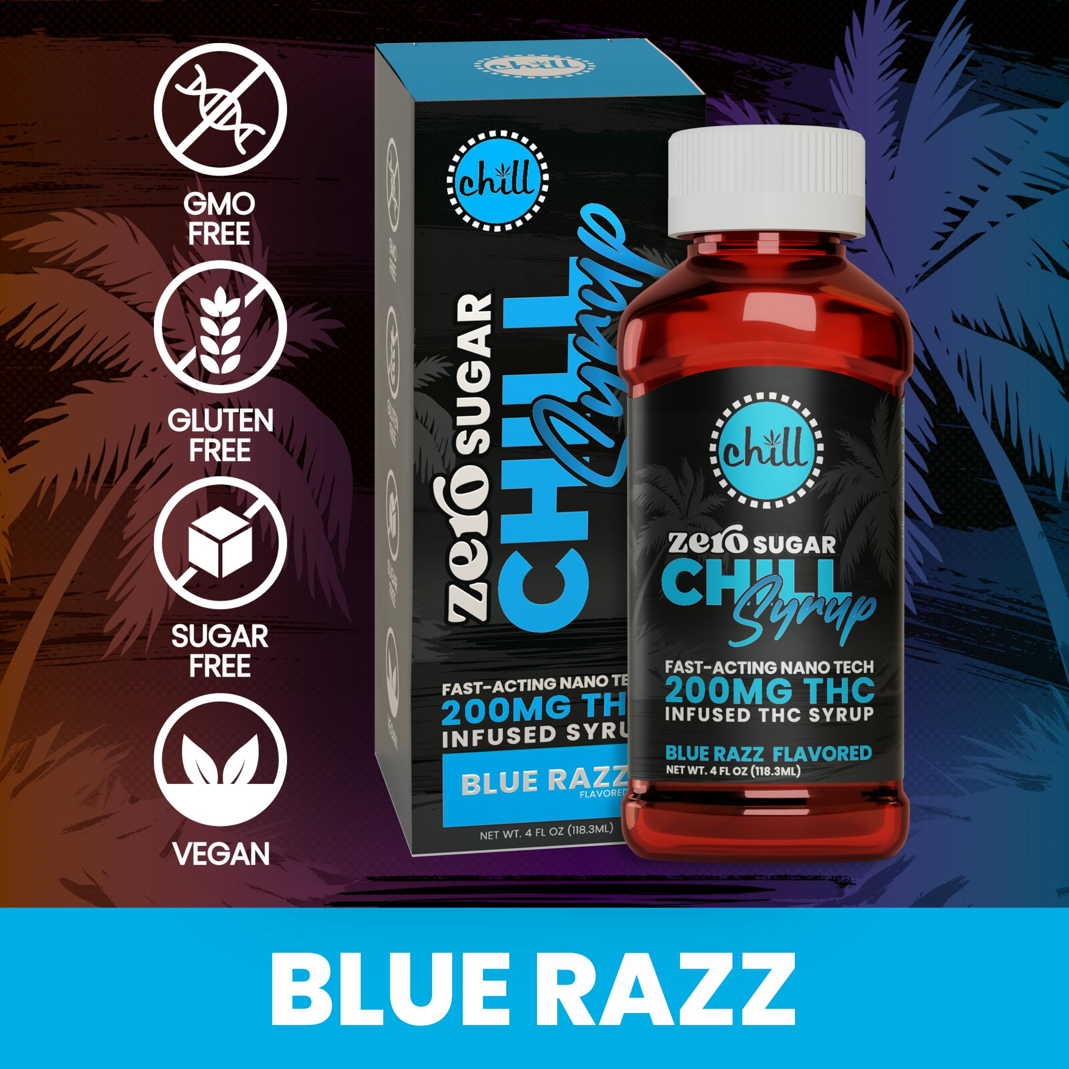 Photograph of product: AU Chill: Blue Razz Syrup 200mg (Zero Sugar)