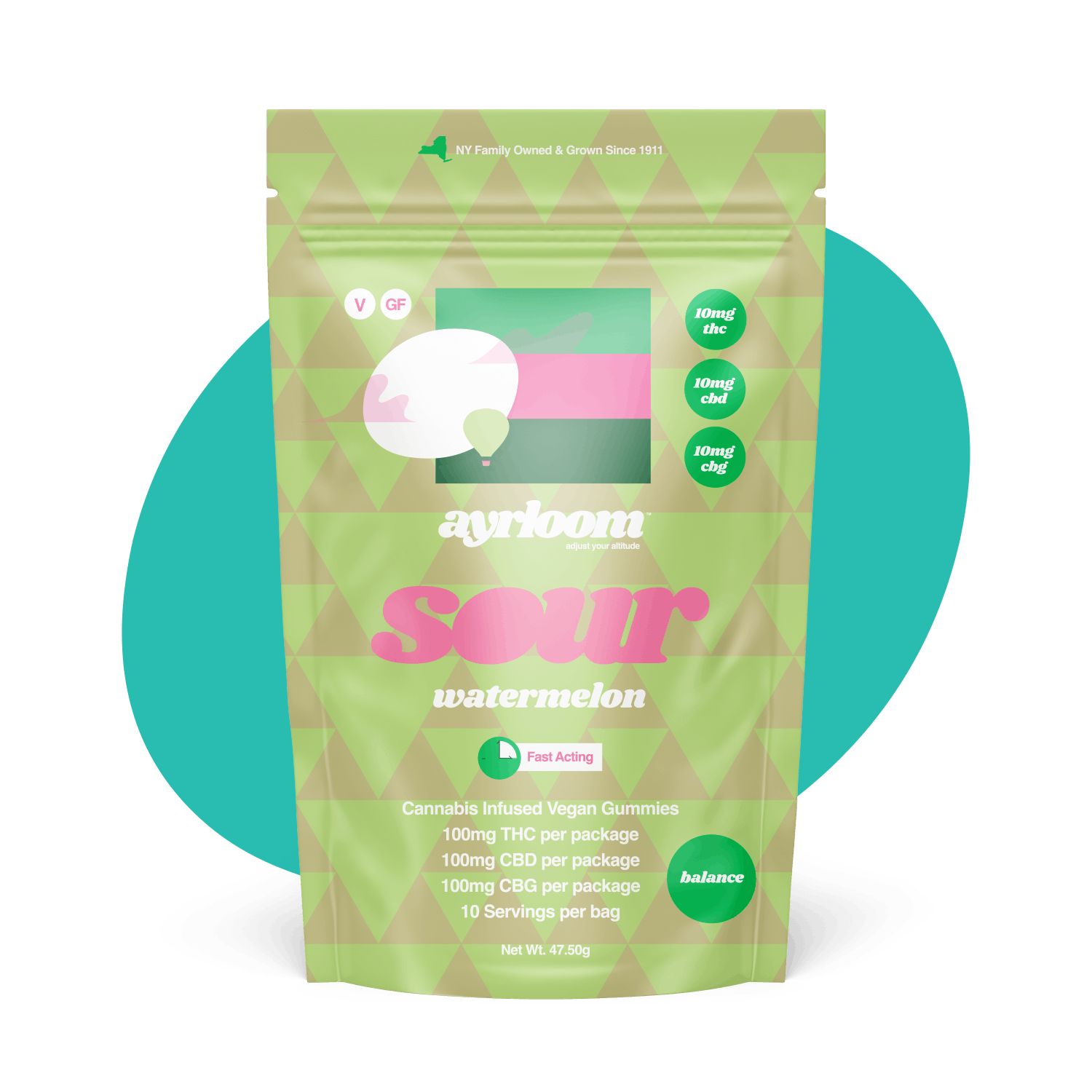 Photograph of product: ayrloom | Sour Watermelon |  TH-oui:CBD:CBG  | 100mg