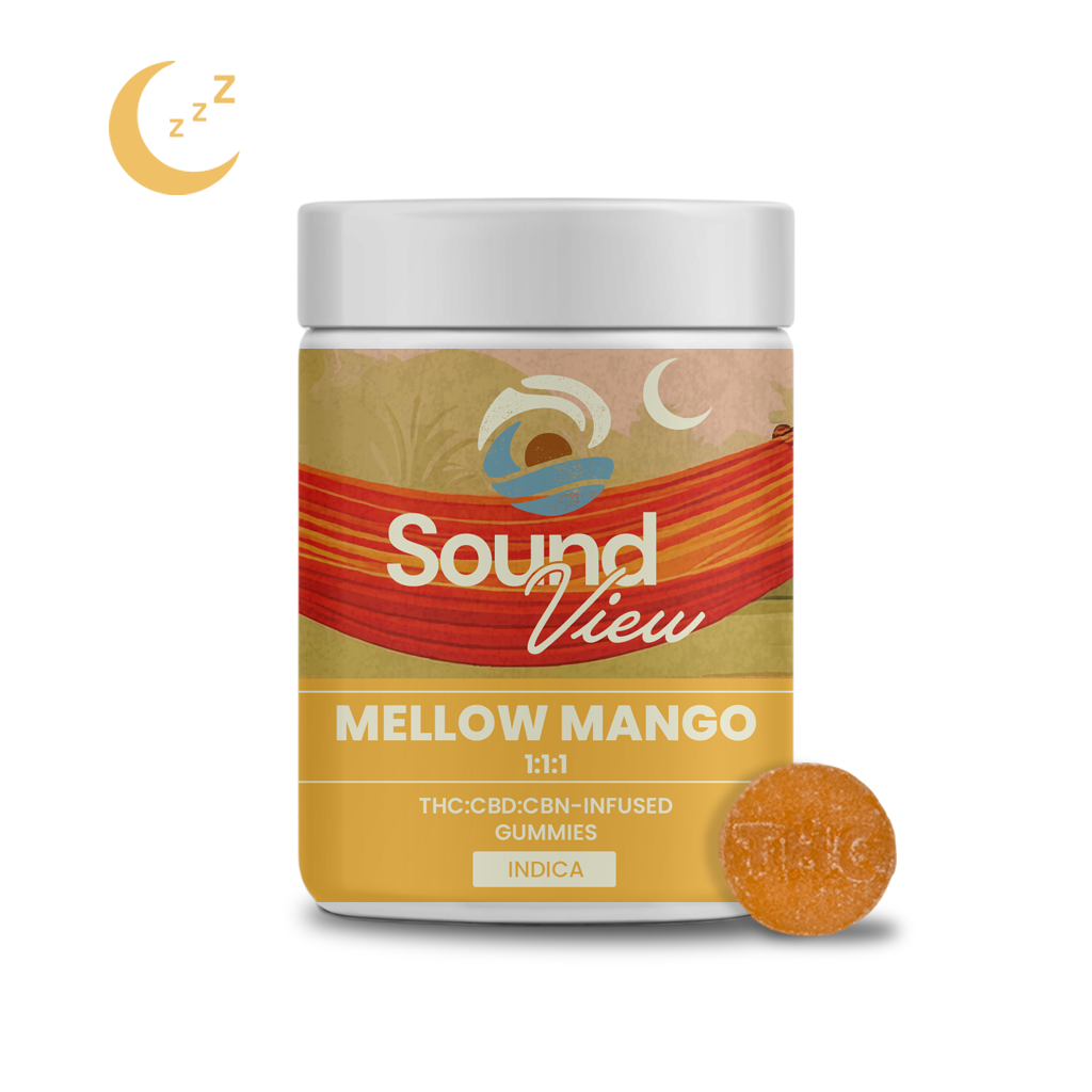 Photograph of product: SoundView Mellow Mango 1:1:1 Gummies T98.6mg C97.4mg C94.6mg I 00113