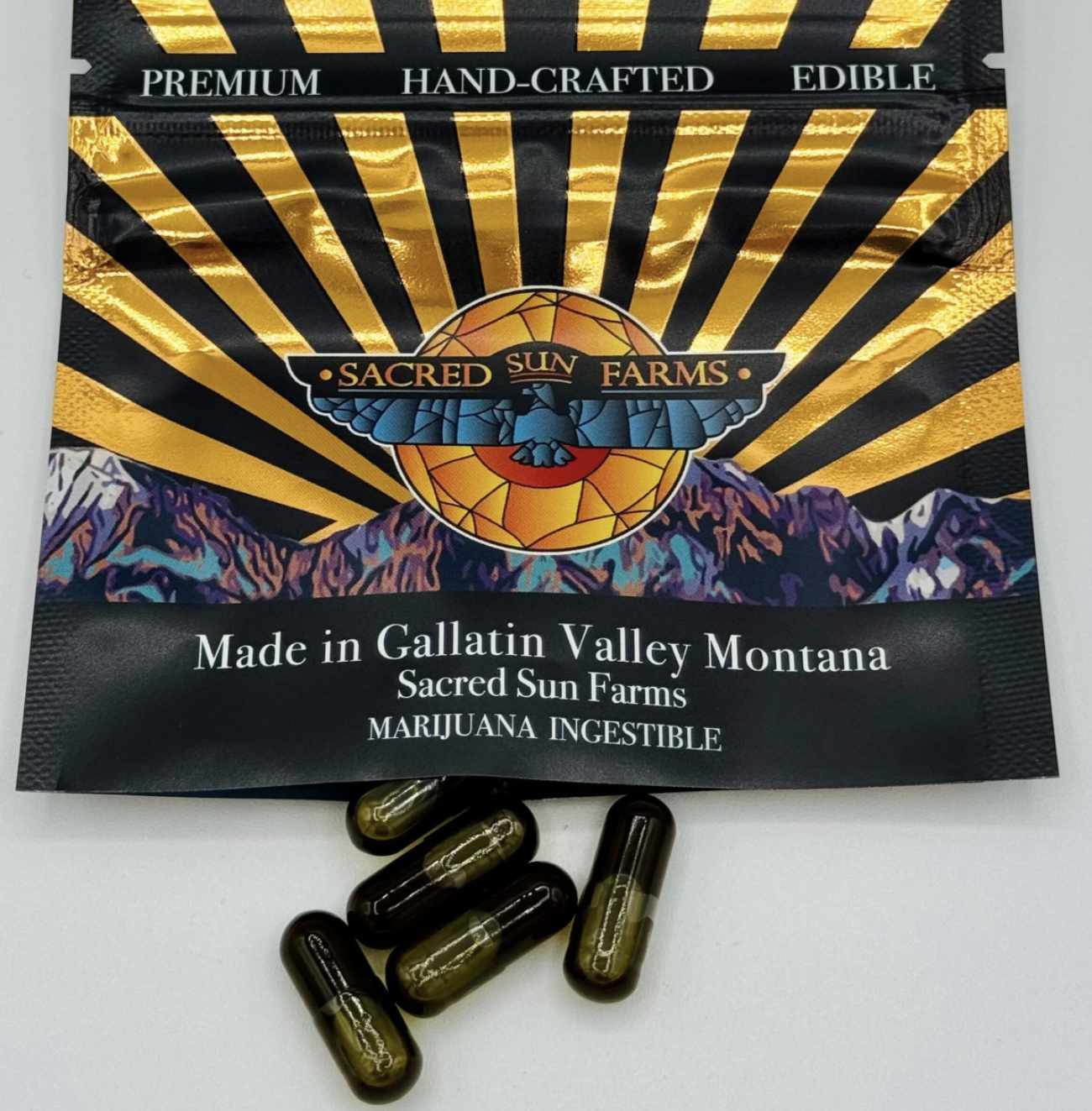 Photograph of product: Sacred Sun Live Rosin 130 mg CAPSULES