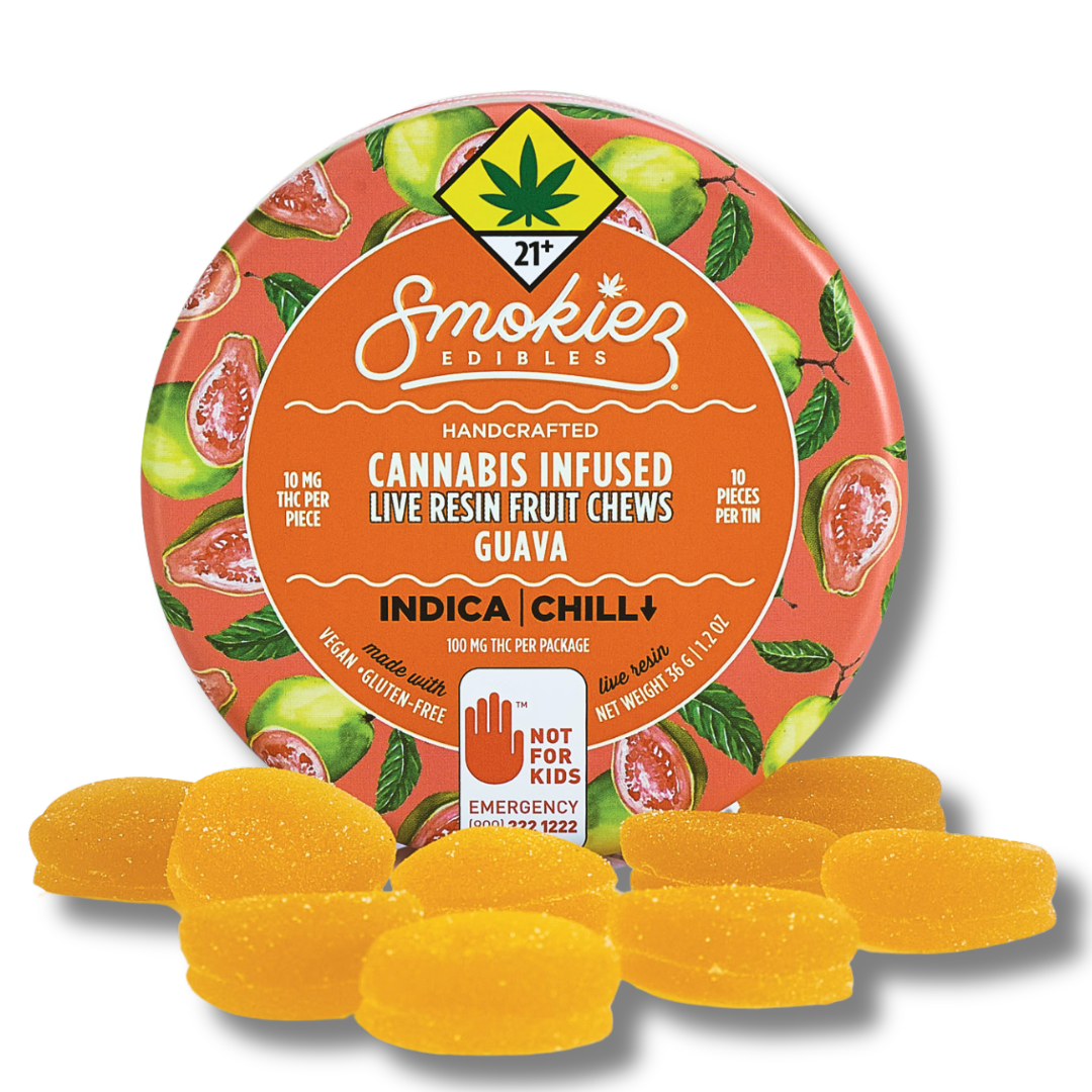 Photograph of product: Guava Oui'd 100mg Live Resin Fruit Chews (Smokiez)