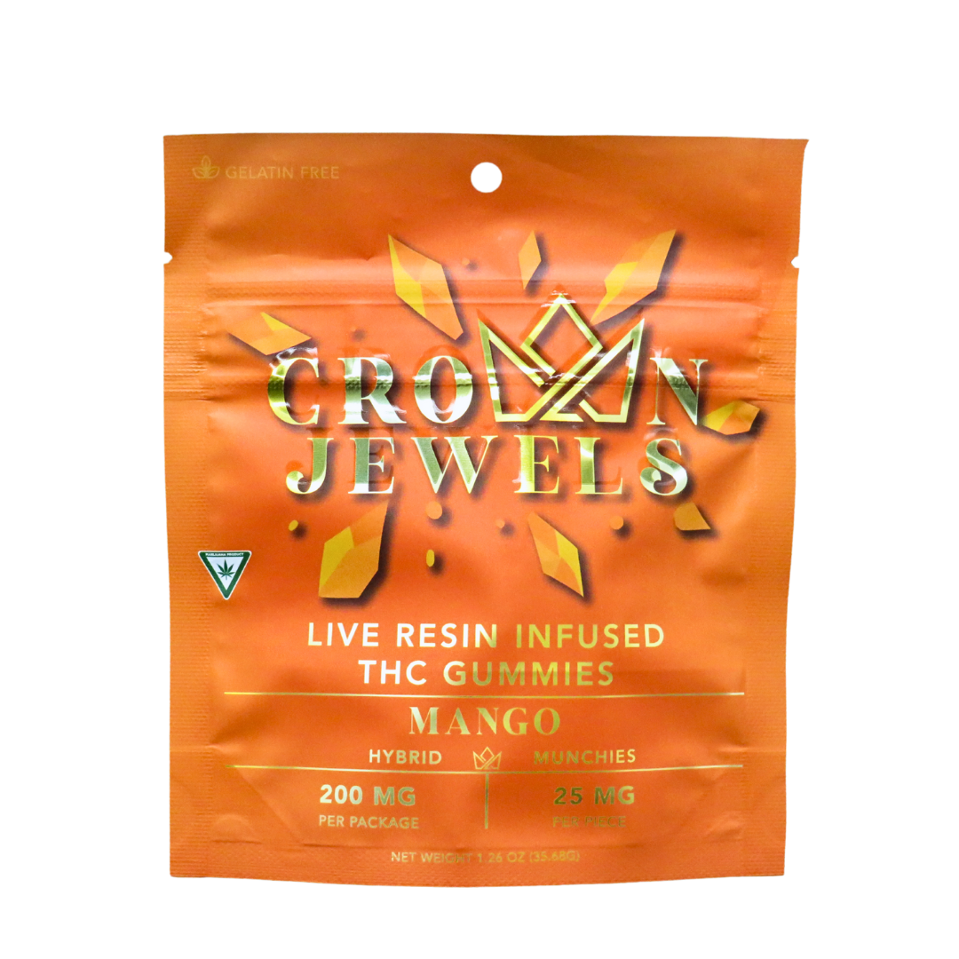 Photograph of Product: Gold Crown | Mango Crown Jewels Live Resin Munchies Gummies | 8x25mg | 200mg