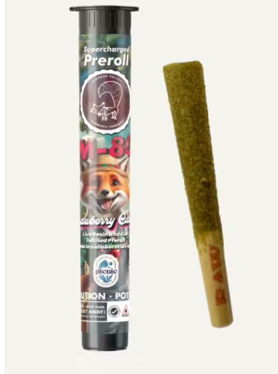 Photograph of product: M-80 Strawberry Candy | Resin & Kief Infused Pre-Roll